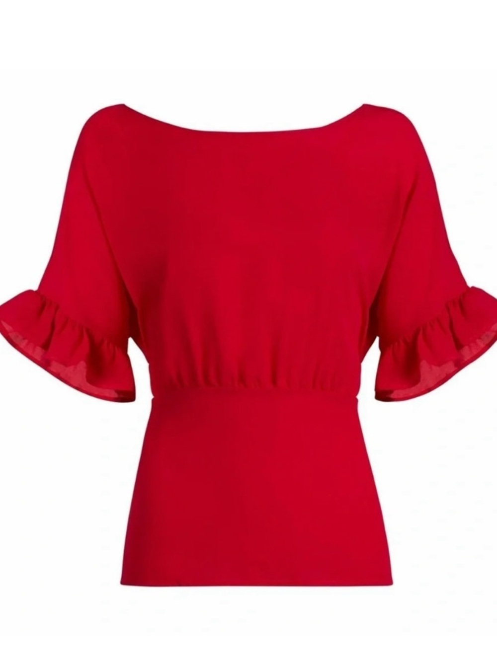 New York & Company Bright Red Ruffle-Sleeve Boatneck Top
